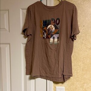 Nike Brown Graphic Tee with Multicolor Design